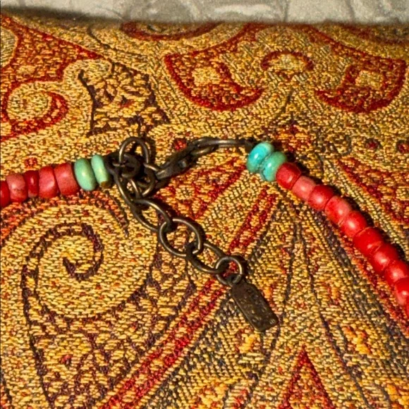 Artisan Red coral  Beaded Necklace with Turquoise Charm Sterling Silver vintage - Picture 8 of 17